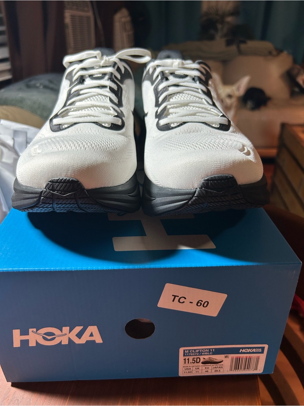 Hoka Clifton Men's White and Black Athletic Running Shoes